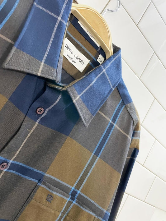 vintage pierre cardin logo pocket plaid shirt - good market thrift store