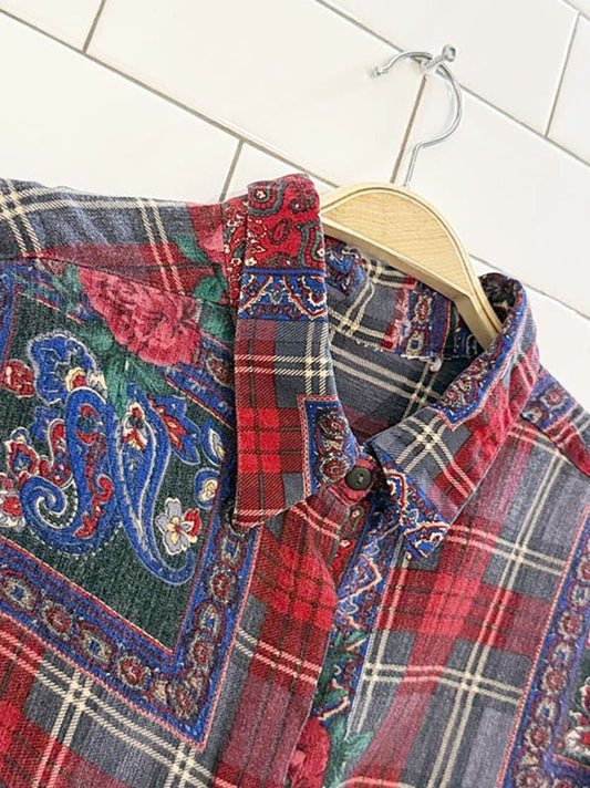 vintage plaid and paisley patchwork full button shirt - good market thrift store