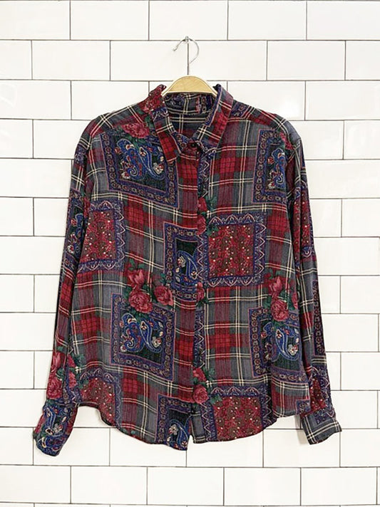 vintage plaid and paisley patchwork full button shirt - good market thrift store