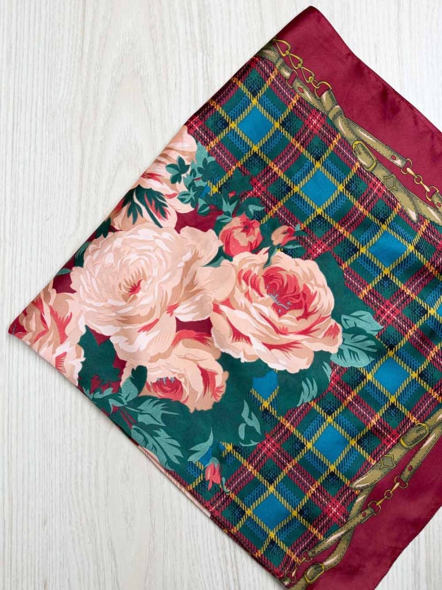 vintage plaid rose harness square scarf | made in Italy | the speciality house - good market thrift store