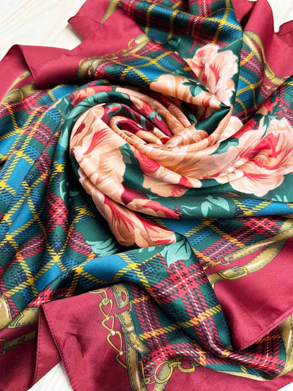 vintage plaid rose harness square scarf | made in Italy | the speciality house - good market thrift store