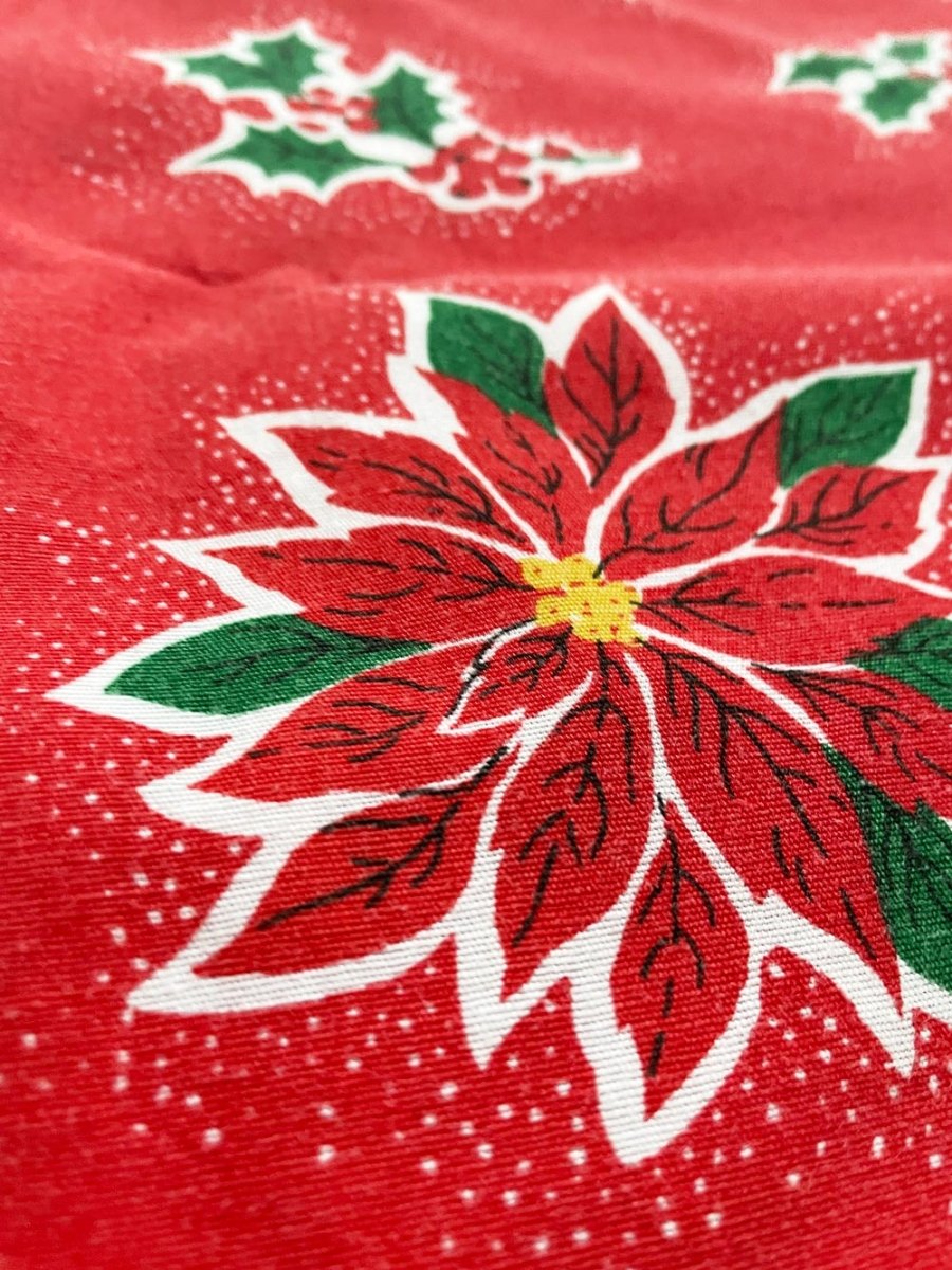 vintage poinsettia fringe edge table cloth - good market thrift store