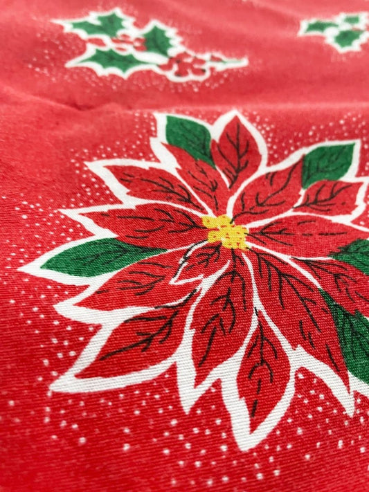 vintage poinsettia fringe edge table cloth - good market thrift store