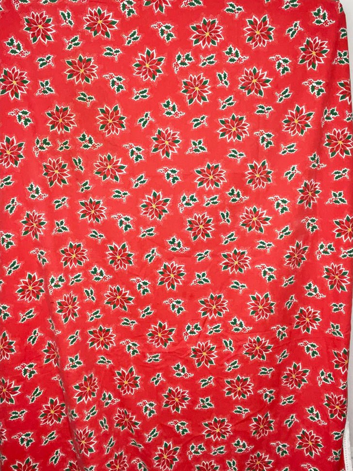 vintage poinsettia fringe edge table cloth - good market thrift store