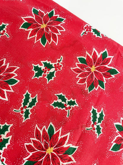 vintage poinsettia fringe edge table cloth - good market thrift store