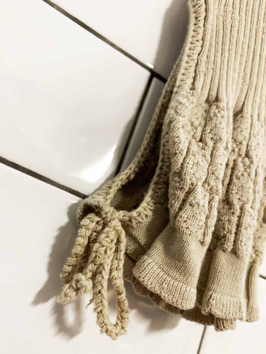 vintage pointelle knit bell sleeve tie neck v - neck top - good market thrift store