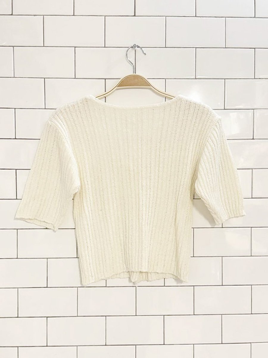 vintage pointelle ribbed knit cardigan top - good market thrift store
