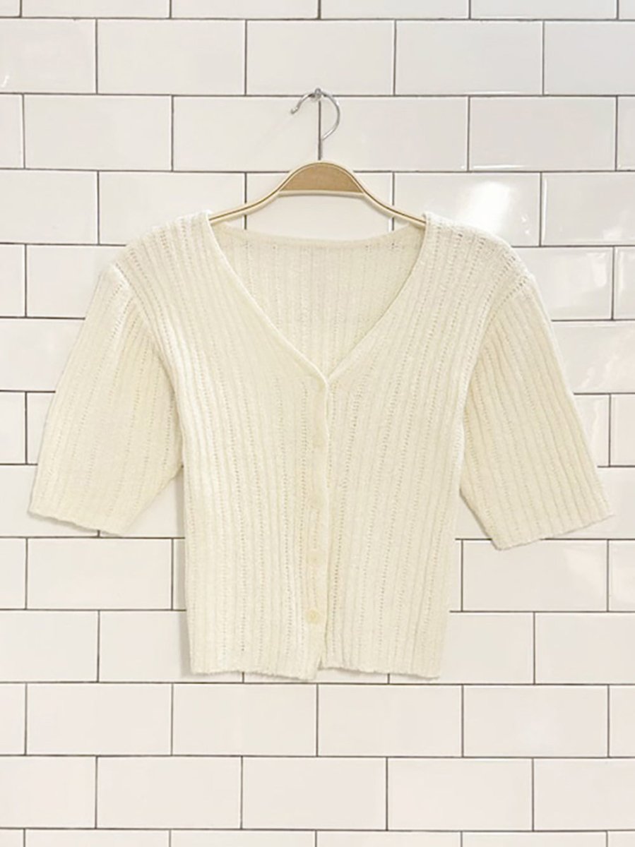 vintage pointelle ribbed knit cardigan top - good market thrift store