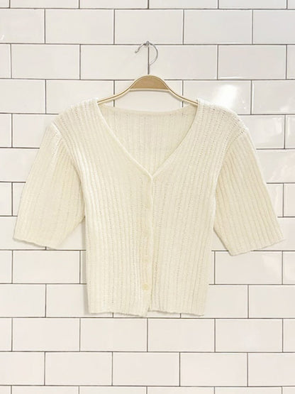 vintage pointelle ribbed knit cardigan top - good market thrift store