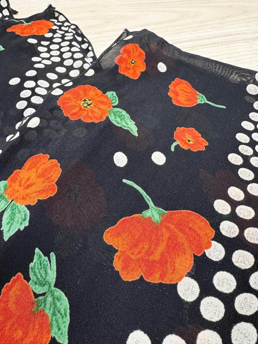 vintage poppy polka dot chiffon long scarf - good market thrift store