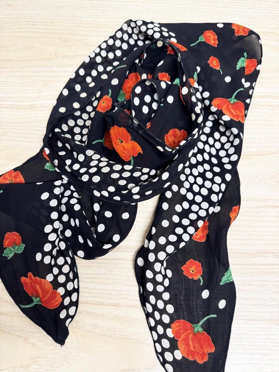 vintage poppy polka dot chiffon long scarf - good market thrift store