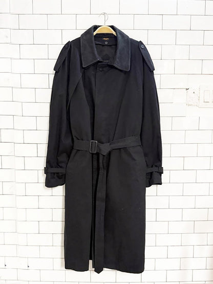 vintage progress 1878 nubuck leather collar belted trench coat | removable liner - good market thrift store