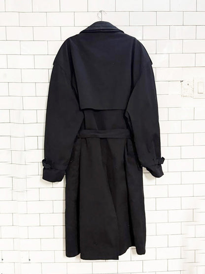 vintage progress 1878 nubuck leather collar belted trench coat | removable liner - good market thrift store