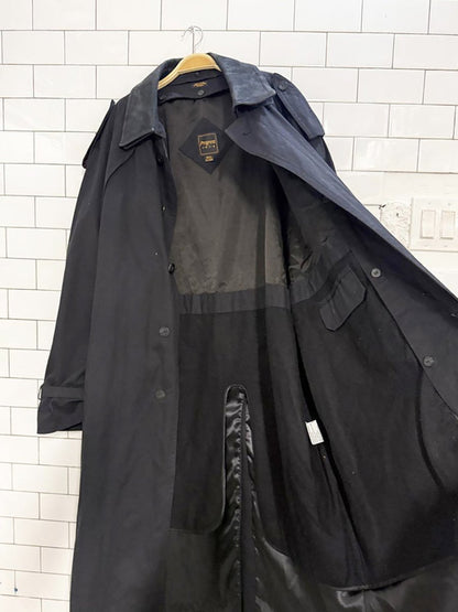 vintage progress 1878 nubuck leather collar belted trench coat | removable liner - good market thrift store