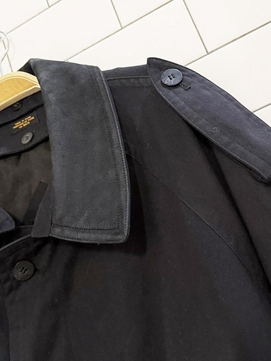 vintage progress 1878 nubuck leather collar belted trench coat | removable liner - good market thrift store