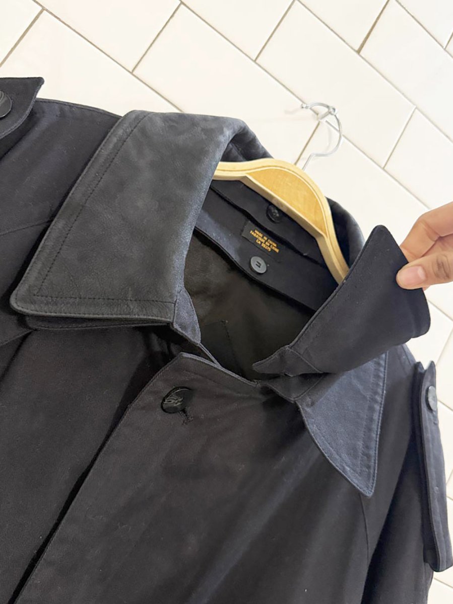 vintage progress 1878 nubuck leather collar belted trench coat | removable liner - good market thrift store