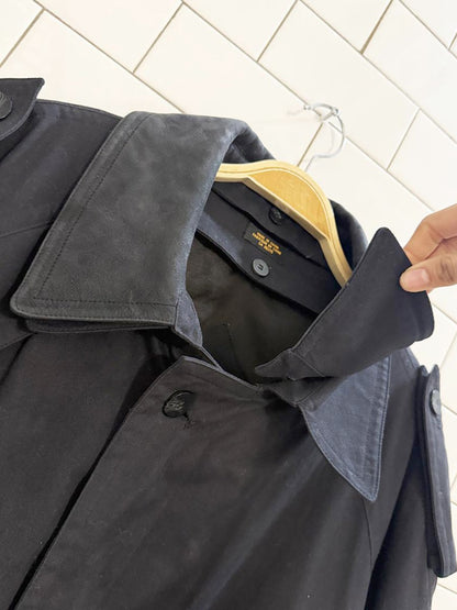 vintage progress 1878 nubuck leather collar belted trench coat | removable liner - good market thrift store