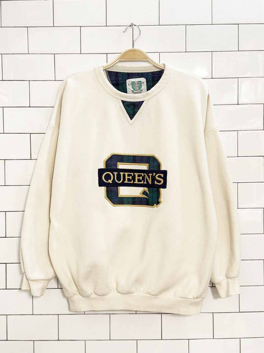 vintage queens university tartan embroidered sweatshirt | made in Canada - good market thrift store