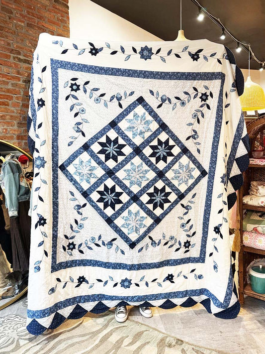 vintage quilt star + floral patchwork xl quilt - good market thrift store