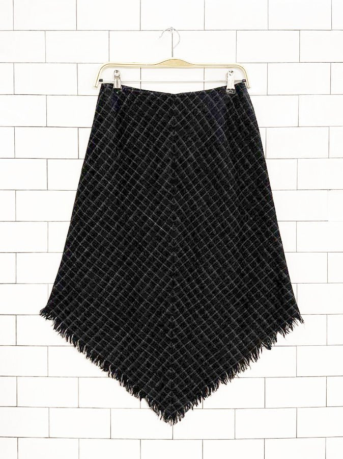 vintage rafaella wool - blend check fringe midi skirt - good market thrift store
