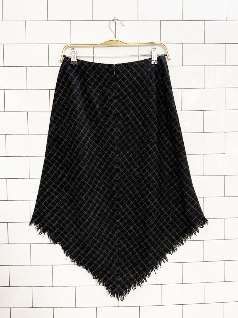 vintage rafaella wool - blend check fringe midi skirt - good market thrift store