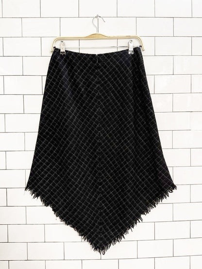 vintage rafaella wool - blend check fringe midi skirt - good market thrift store