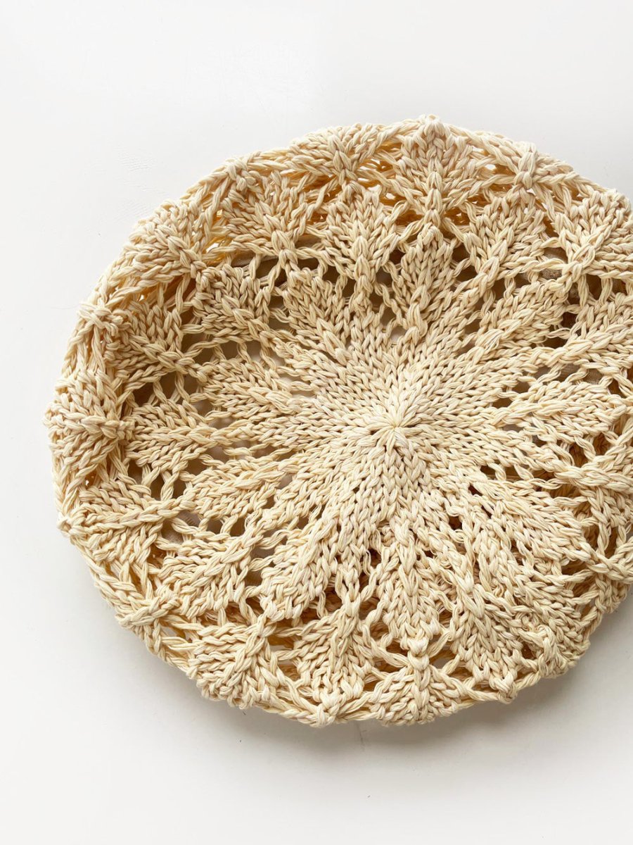 vintage raffia crochet knit summer beret - good market thrift store