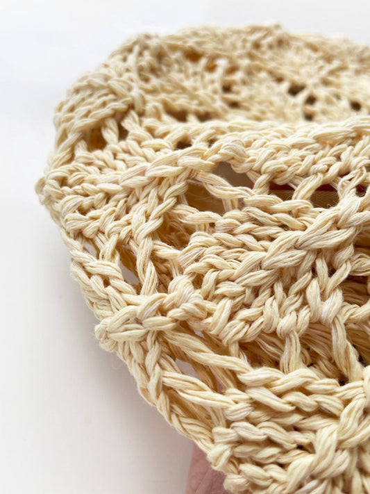 vintage raffia crochet knit summer beret - good market thrift store