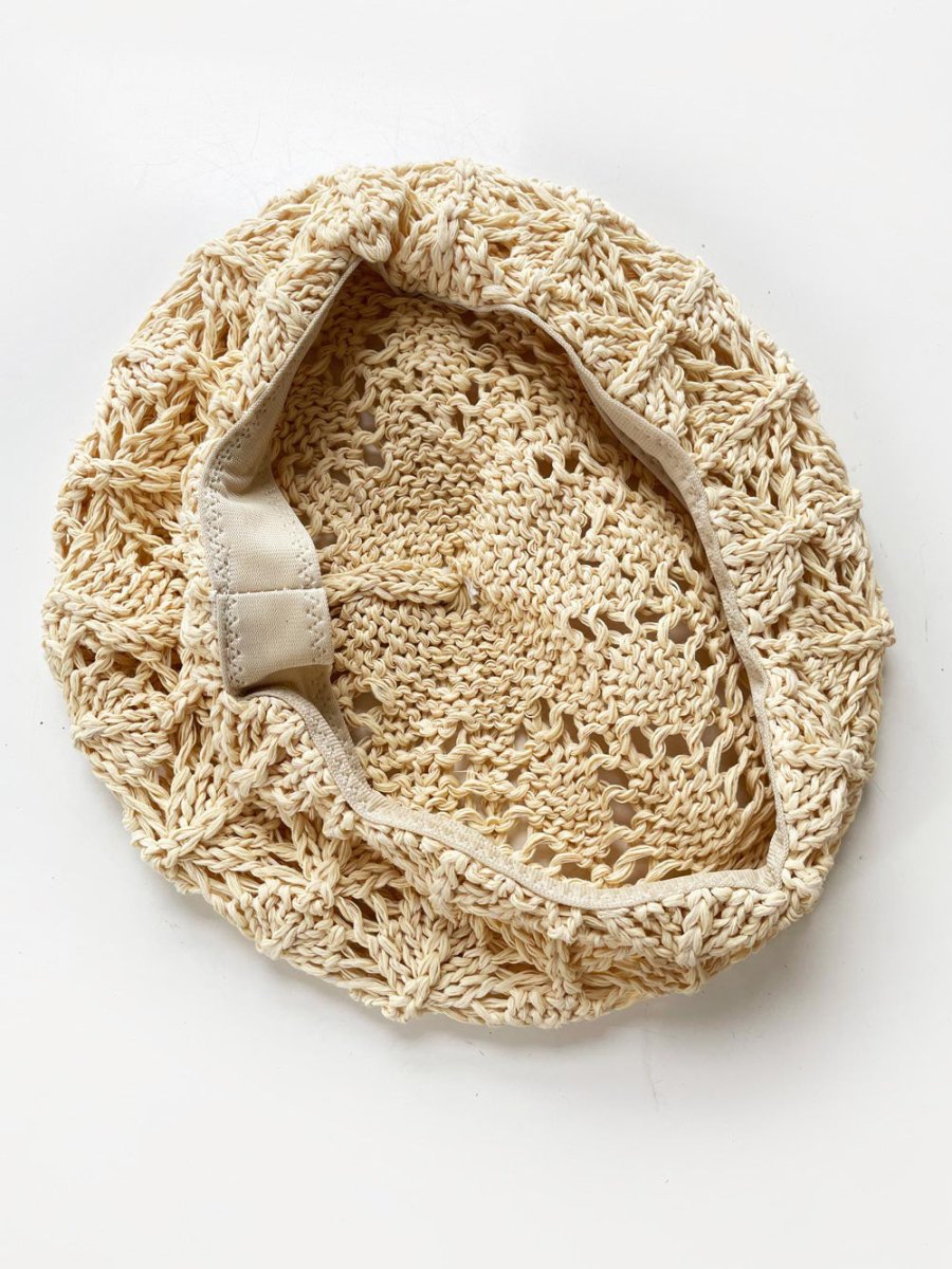 vintage raffia crochet knit summer beret - good market thrift store