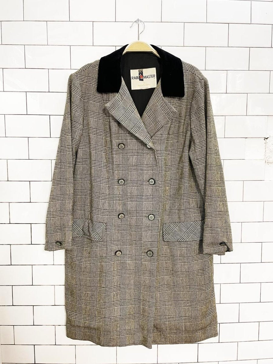 vintage rain master velvet - collar wool plaid double breasted jacket | marielle fleury - good market thrift store