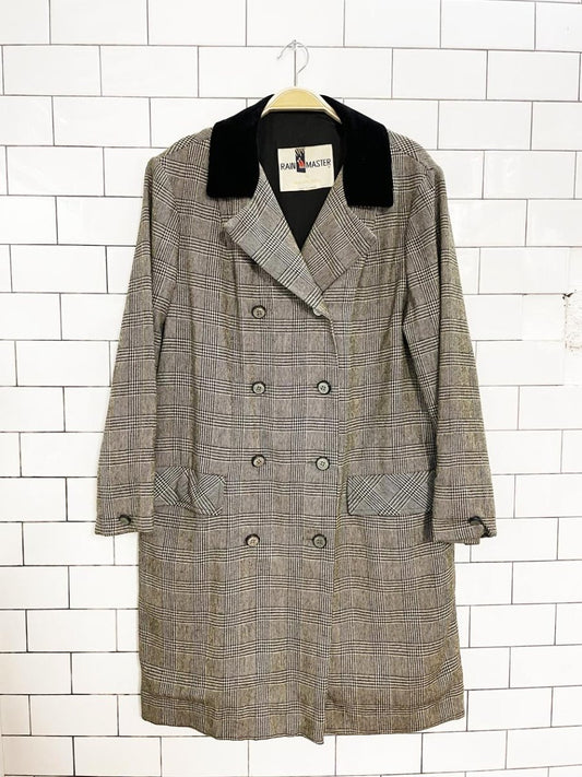 vintage rain master velvet - collar wool plaid double breasted jacket | marielle fleury - good market thrift store