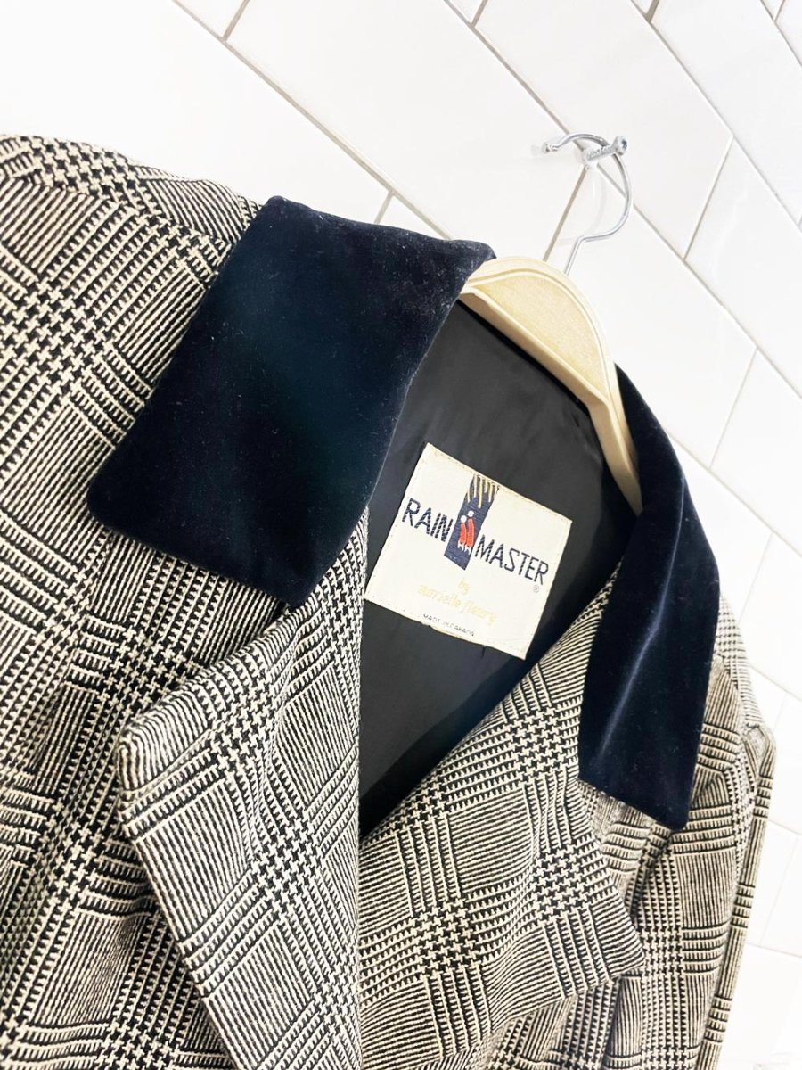 vintage rain master velvet - collar wool plaid double breasted jacket | marielle fleury - good market thrift store