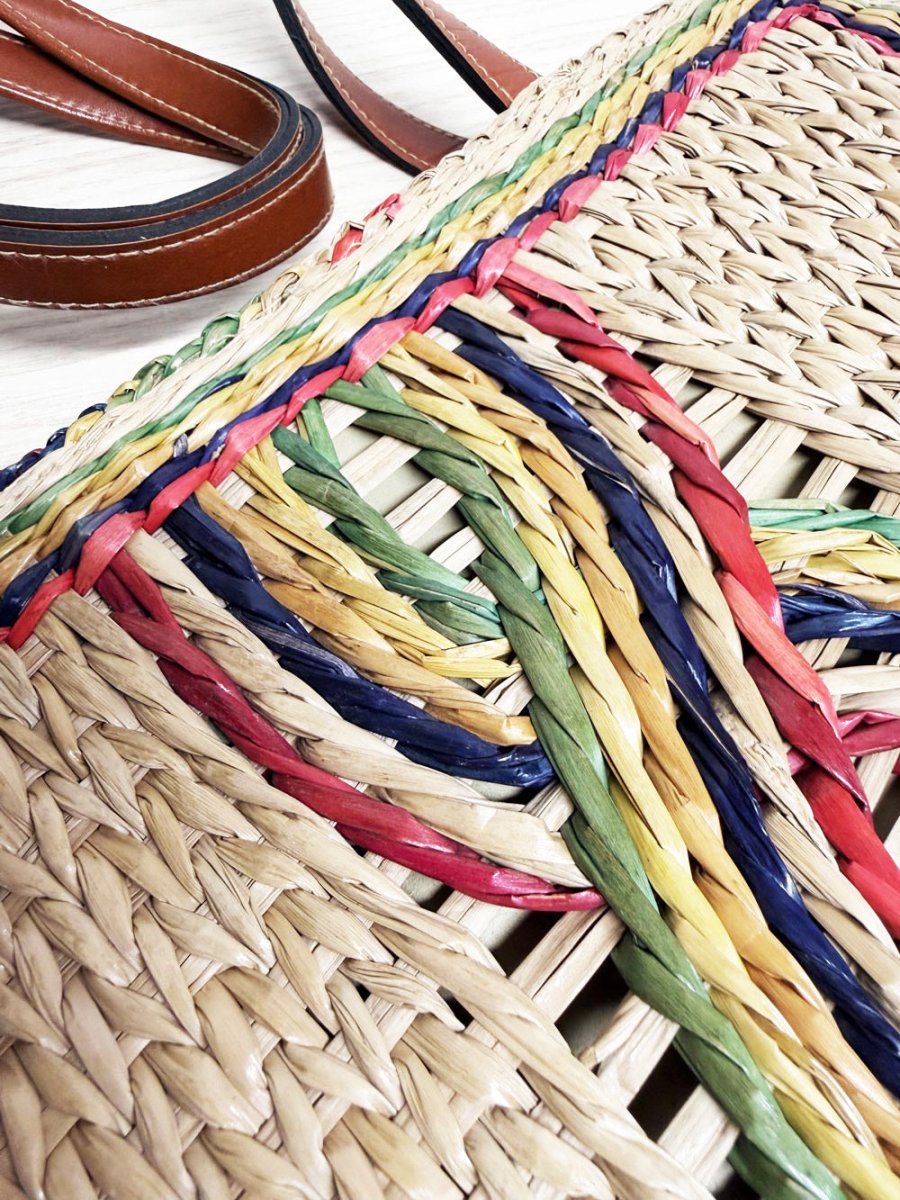vintage rainbow woven rattan shoulder bag - good market thrift store