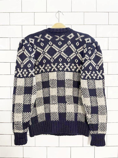 vintage ralph lauren 100% wool puff shoulder fair isle check knit sweater - good market thrift store