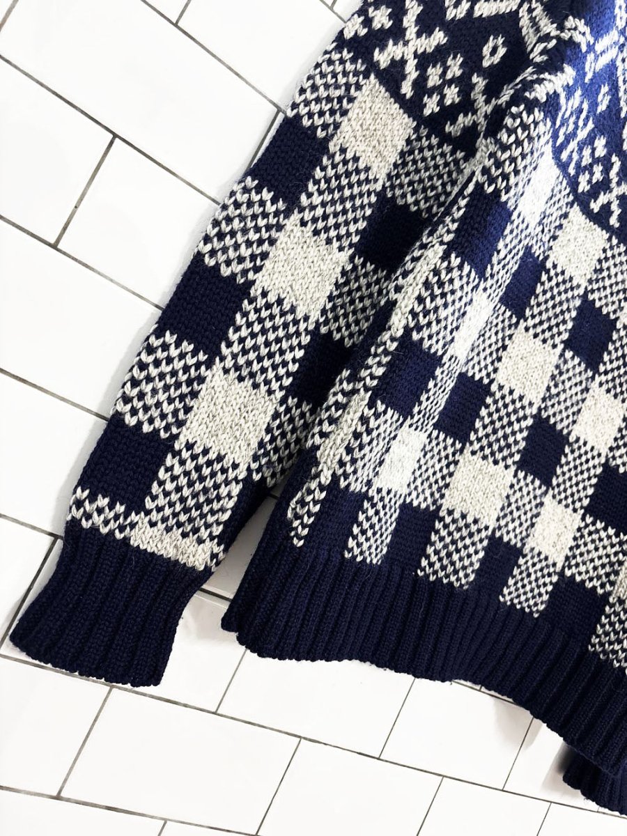 vintage ralph lauren 100% wool puff shoulder fair isle check knit sweater - good market thrift store