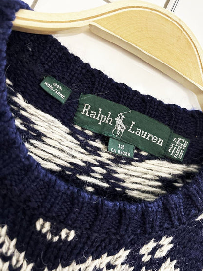 vintage ralph lauren 100% wool puff shoulder fair isle check knit sweater - good market thrift store