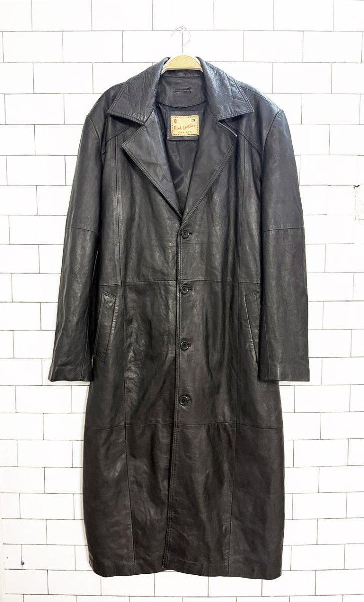 vintage real leather belted leather trench coat - good market thrift store