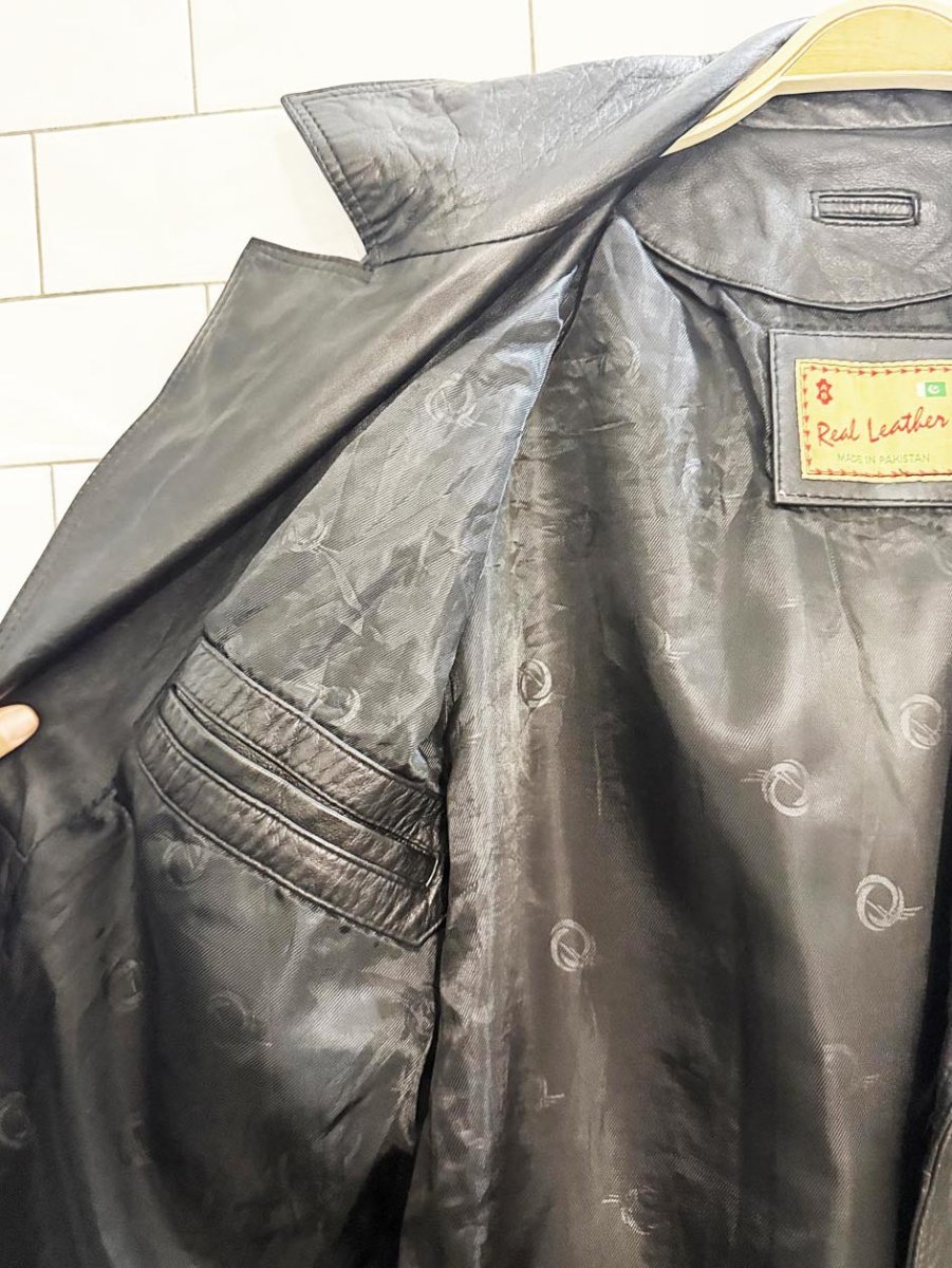 vintage real leather belted leather trench coat - good market thrift store