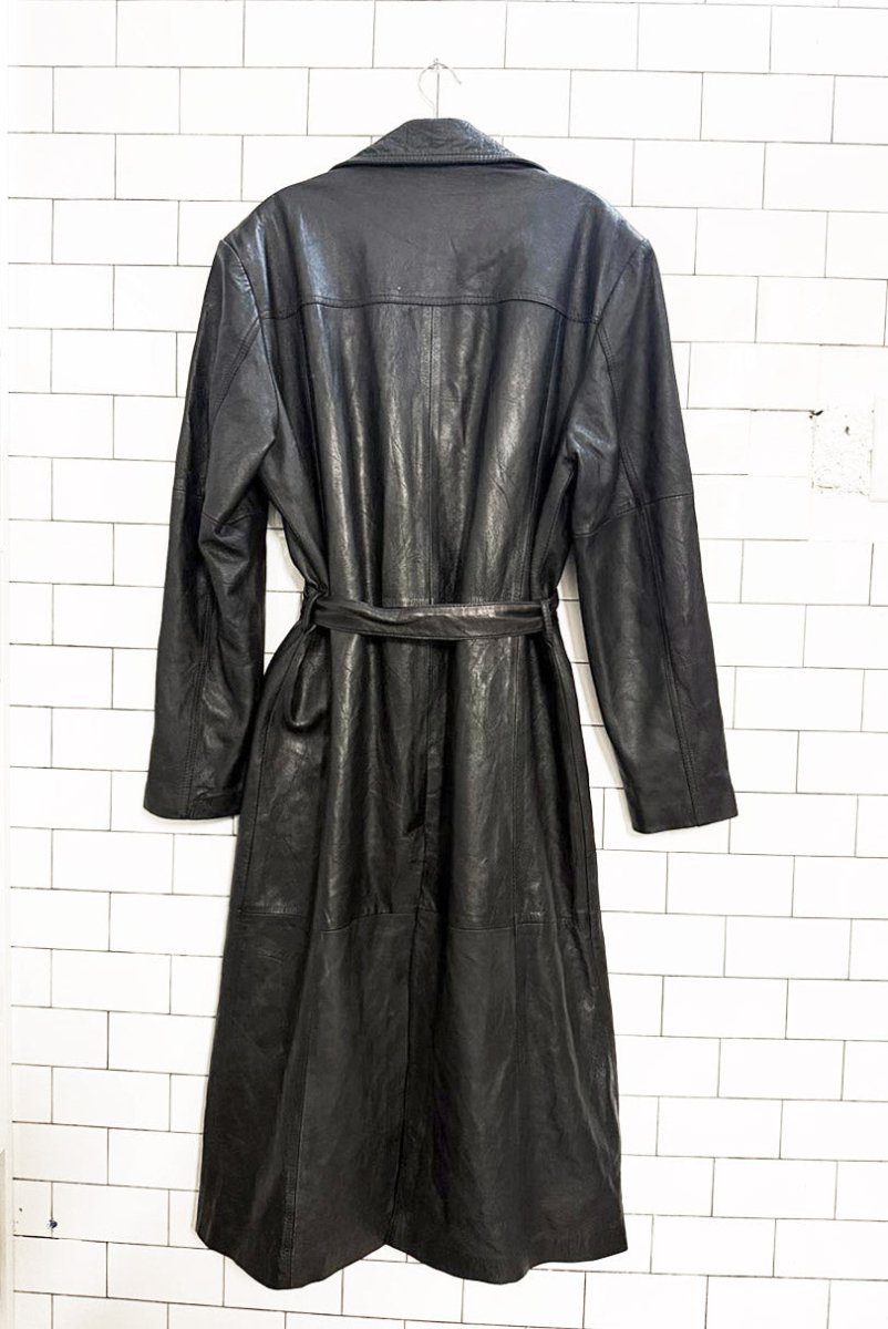 vintage real leather belted leather trench coat - good market thrift store