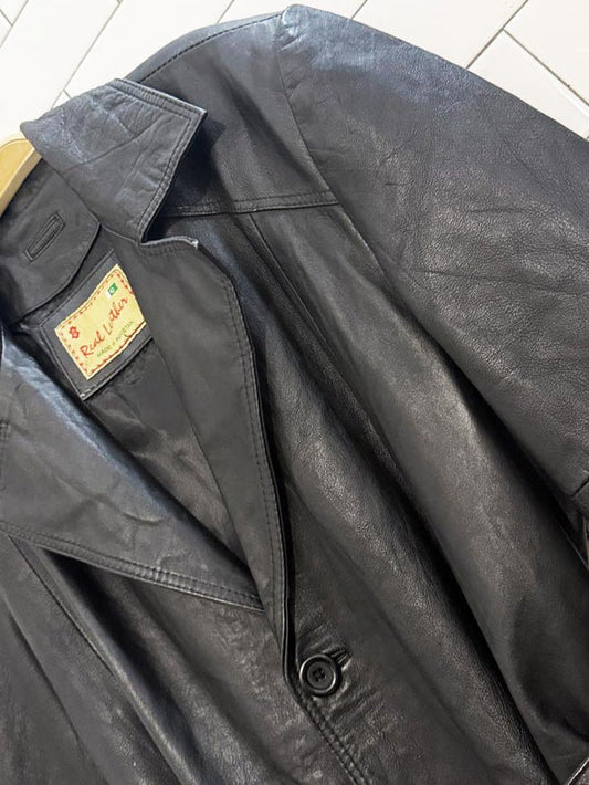 vintage real leather belted leather trench coat - good market thrift store