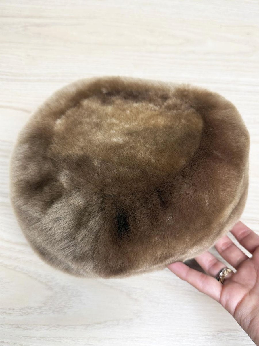 vintage real shaved fur pillbox hat - good market thrift store