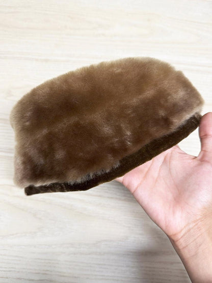 vintage real shaved fur pillbox hat - good market thrift store
