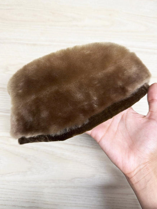 vintage real shaved fur pillbox hat - good market thrift store