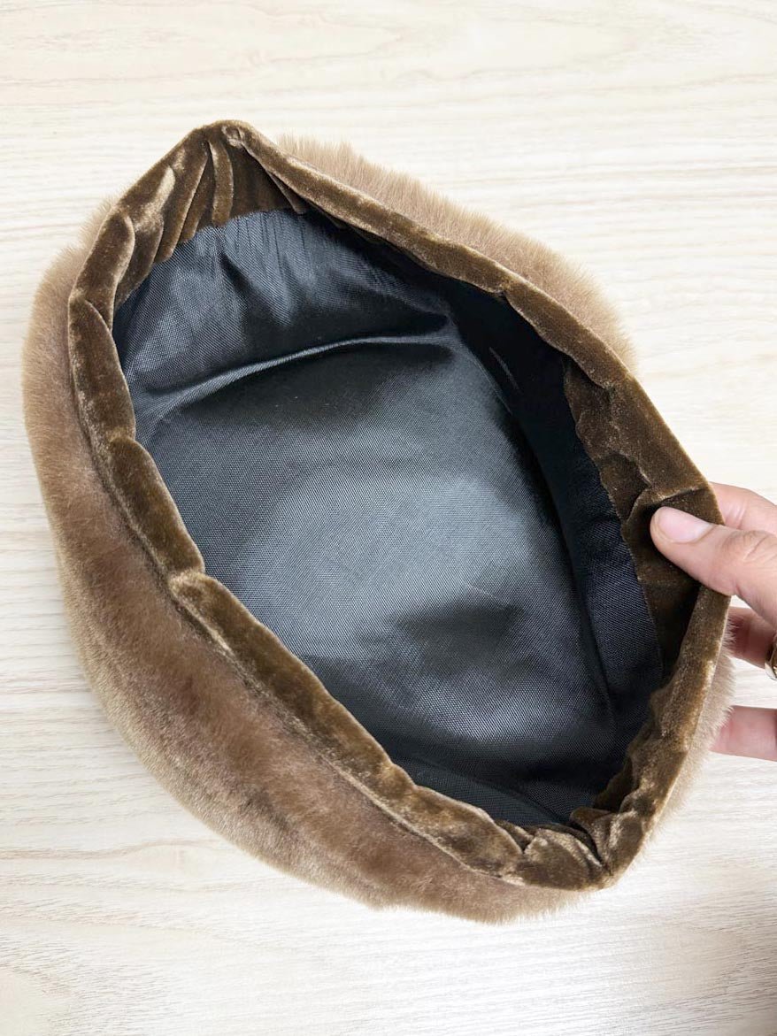 vintage real shaved fur pillbox hat - good market thrift store