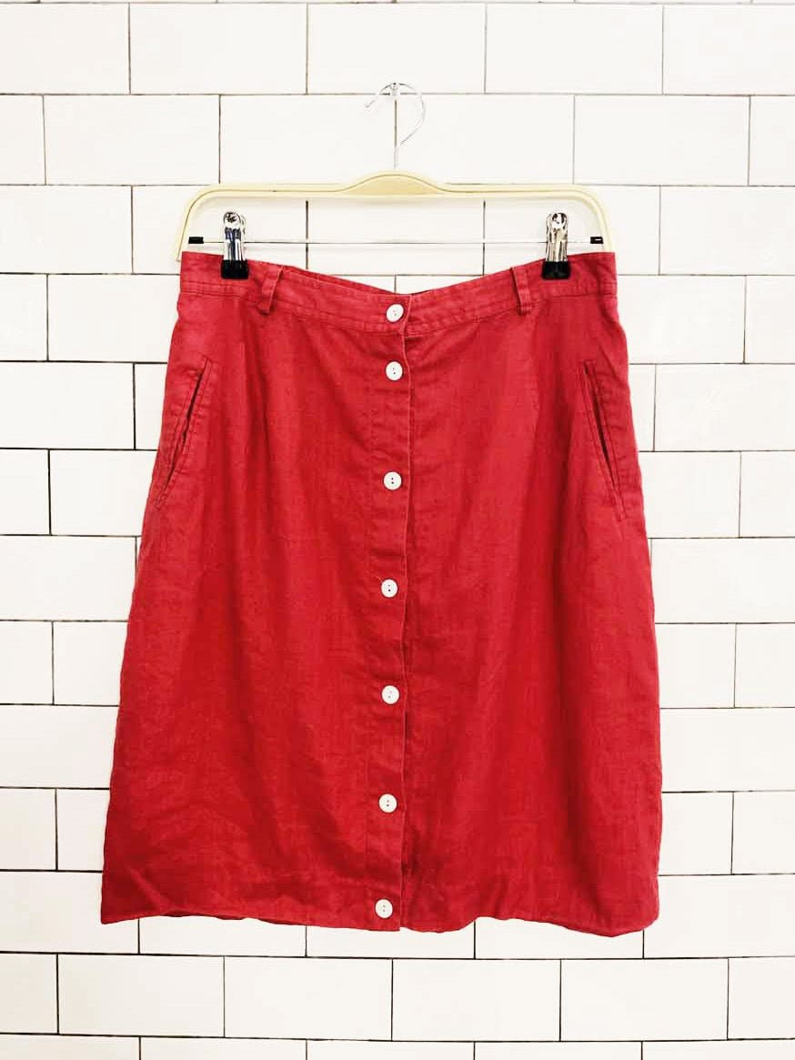 vintage regina porter 100% linen full button mini skirt - good market thrift store