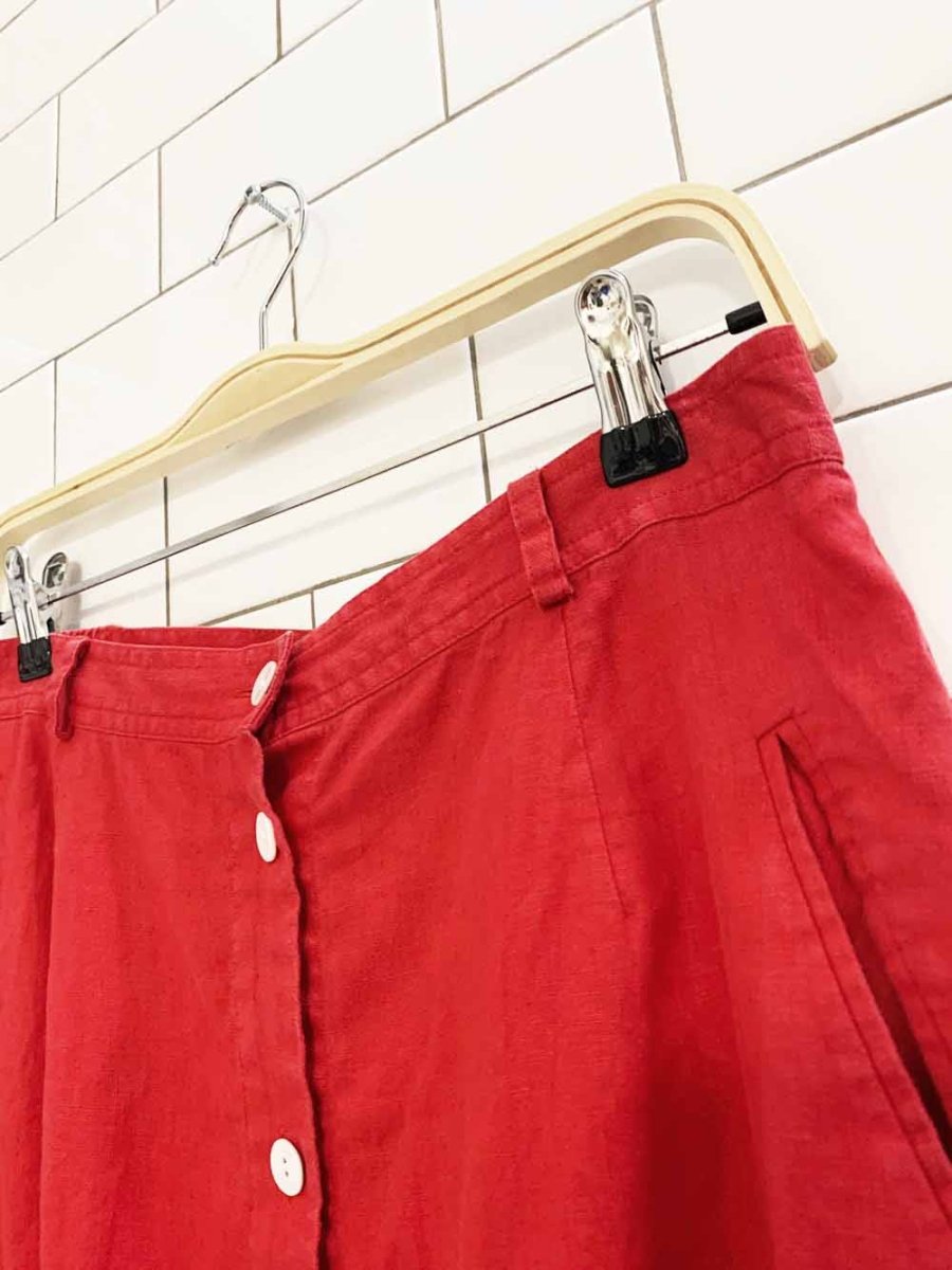 vintage regina porter 100% linen full button mini skirt - good market thrift store