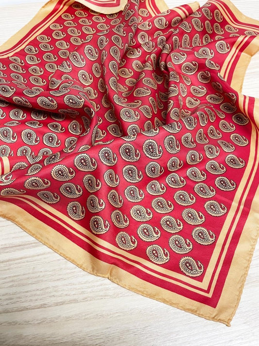 vintage retro paisley poly satin square scarf - good market thrift store