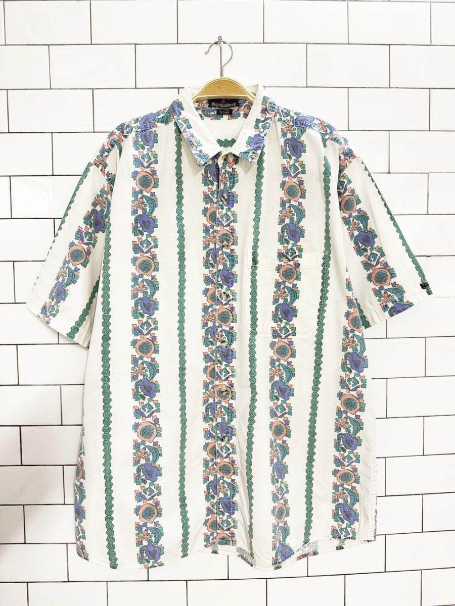 vintage revenge shirtmakers floral striped full button resort shirt - good market thrift store