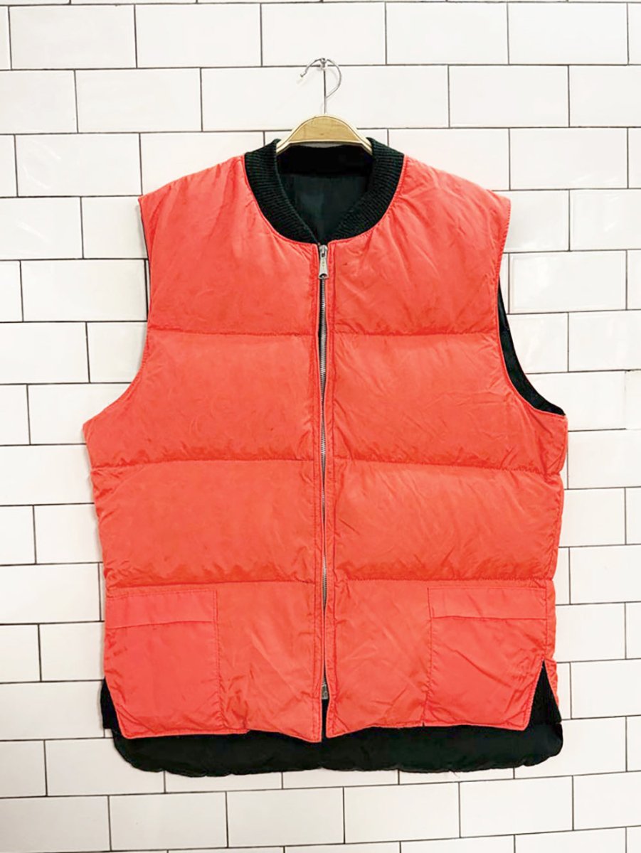 vintage reversible full zip down puffer hunting vest | opti zipper - good market thrift store
