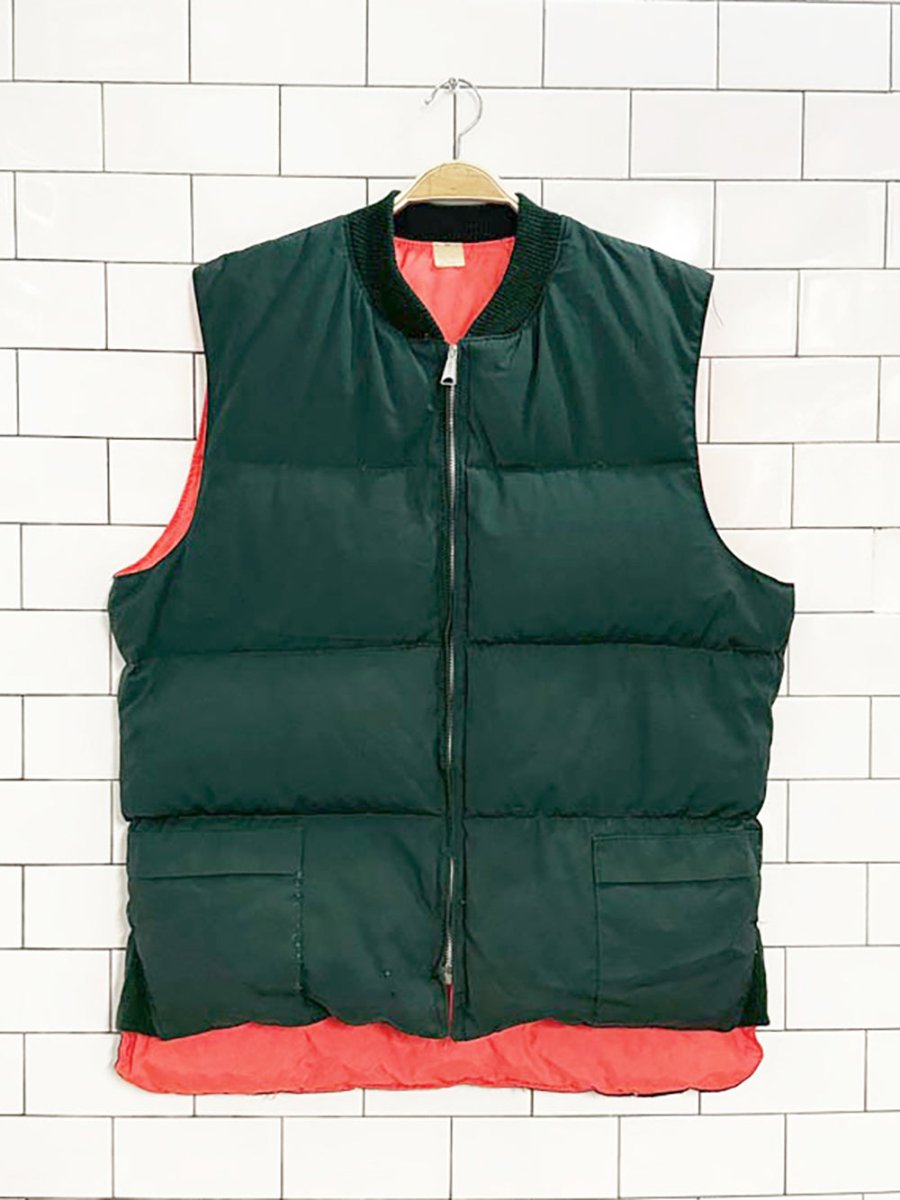 vintage reversible full zip down puffer hunting vest | opti zipper - good market thrift store
